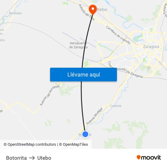 Botorrita to Utebo map