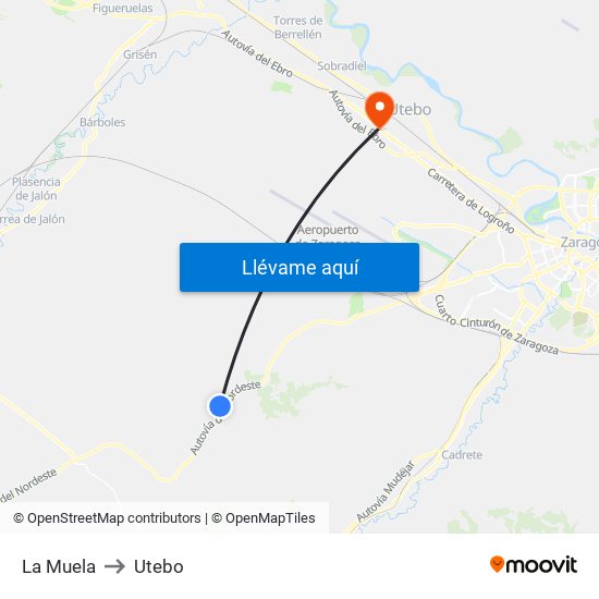 La Muela to Utebo map