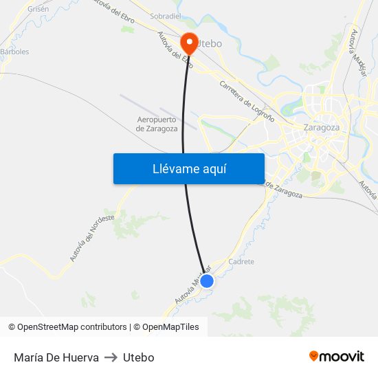 María De Huerva to Utebo map