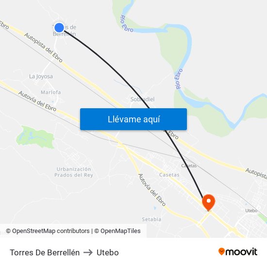 Torres De Berrellén to Utebo map