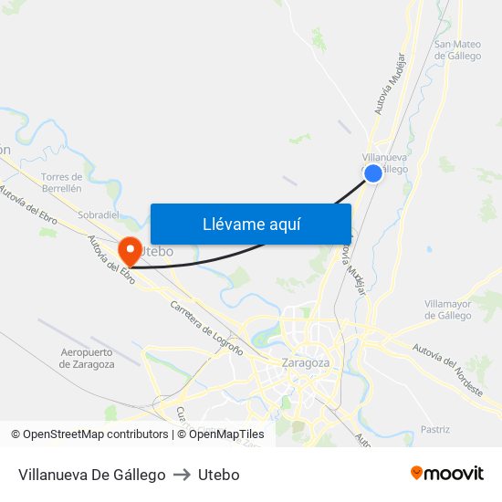 Villanueva De Gállego to Utebo map