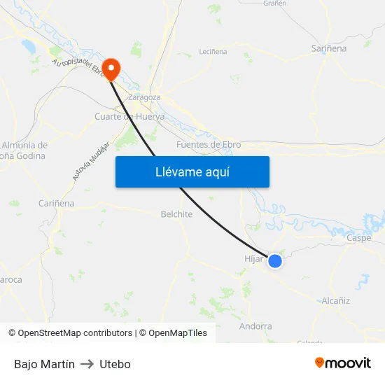 Bajo Martín to Utebo map