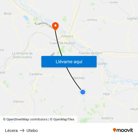 Lécera to Utebo map