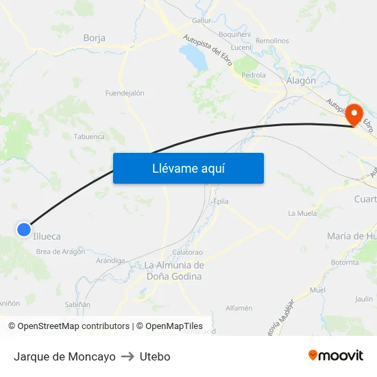 Jarque de Moncayo to Utebo map