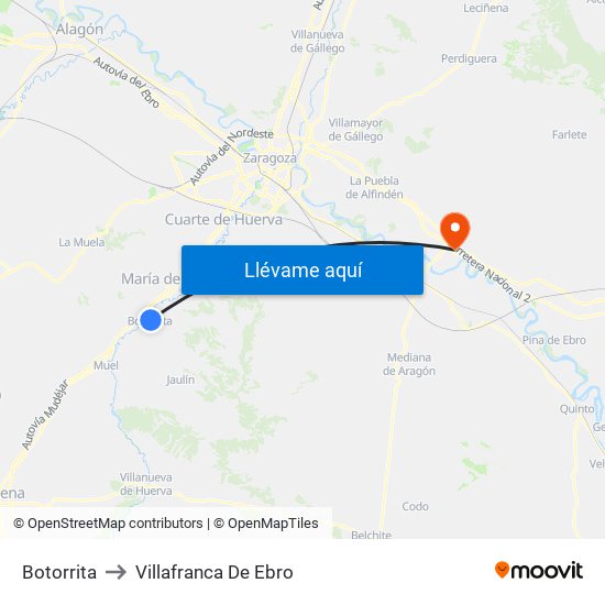 Botorrita to Villafranca De Ebro map