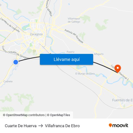 Cuarte De Huerva to Villafranca De Ebro map
