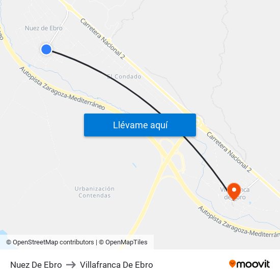 Nuez De Ebro to Villafranca De Ebro map