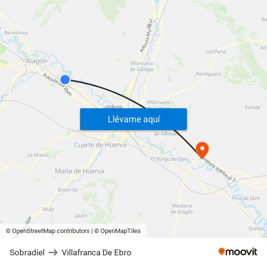 Sobradiel to Villafranca De Ebro map