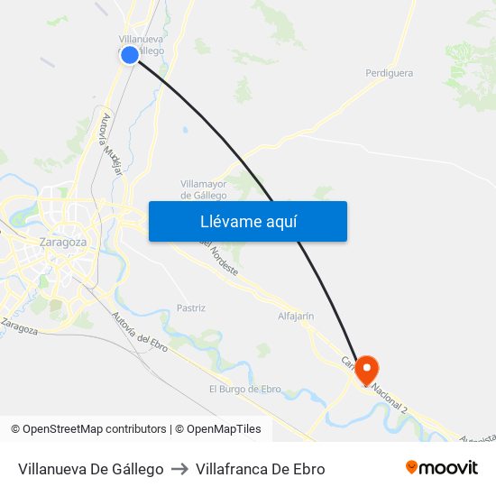 Villanueva De Gállego to Villafranca De Ebro map