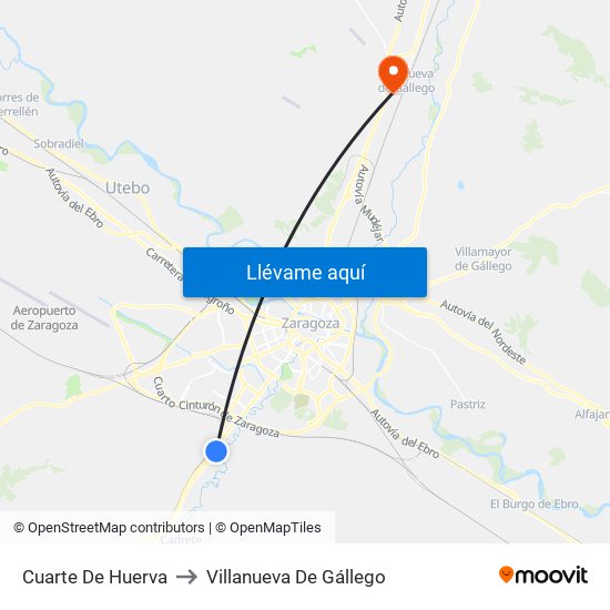 Cuarte De Huerva to Villanueva De Gállego map