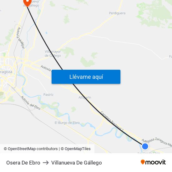 Osera De Ebro to Villanueva De Gállego map