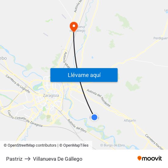 Pastriz to Villanueva De Gállego map