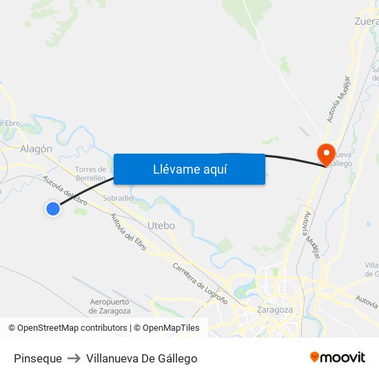 Pinseque to Villanueva De Gállego map