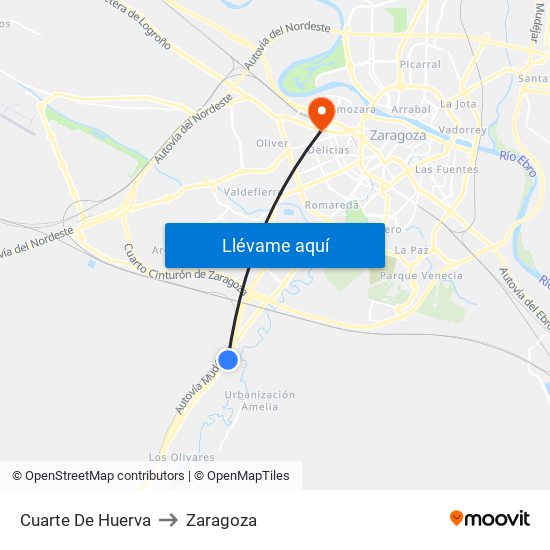 Cuarte De Huerva to Zaragoza map