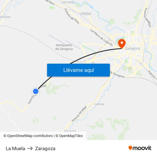 La Muela to Zaragoza map