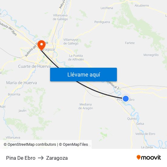 Pina De Ebro to Zaragoza map