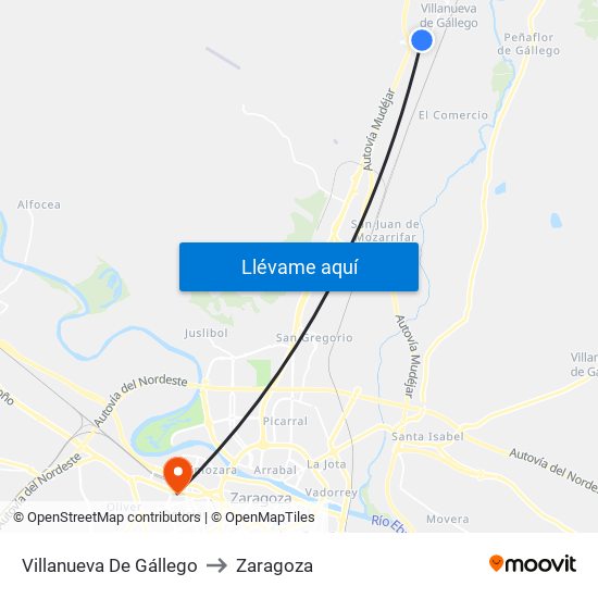 Villanueva De Gállego to Zaragoza map