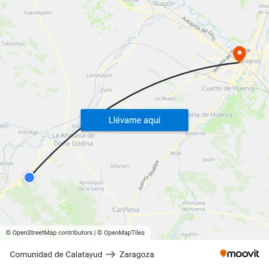Comunidad de Calatayud to Zaragoza map