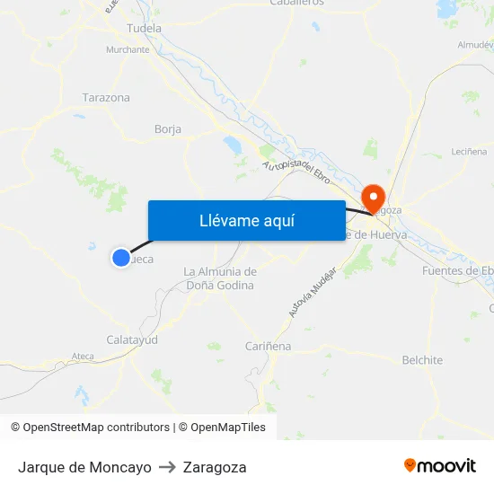 Jarque de Moncayo to Zaragoza map