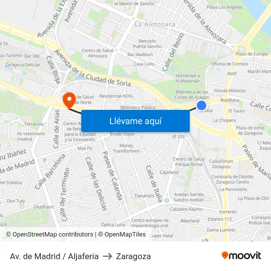 Av. de Madrid / Aljafería to Zaragoza map