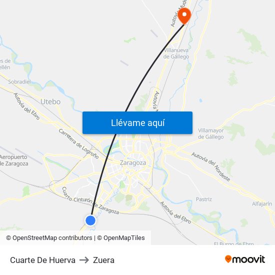 Cuarte De Huerva to Zuera map