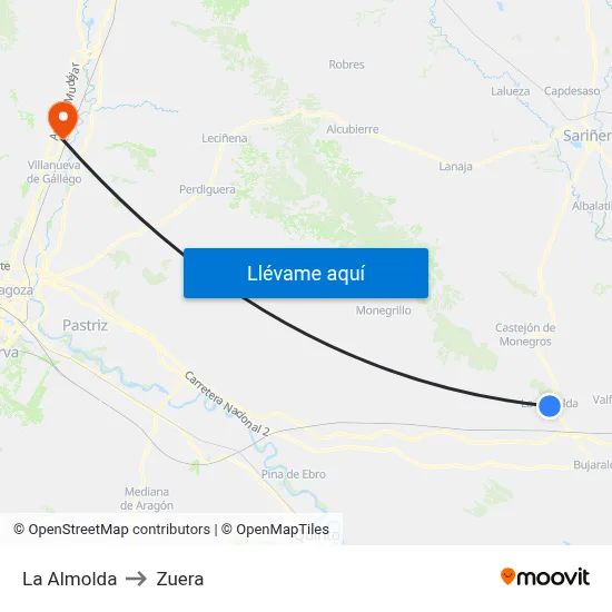 La Almolda to Zuera map