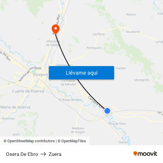 Osera De Ebro to Zuera map