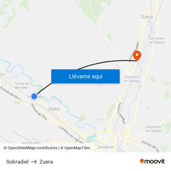 Sobradiel to Zuera map
