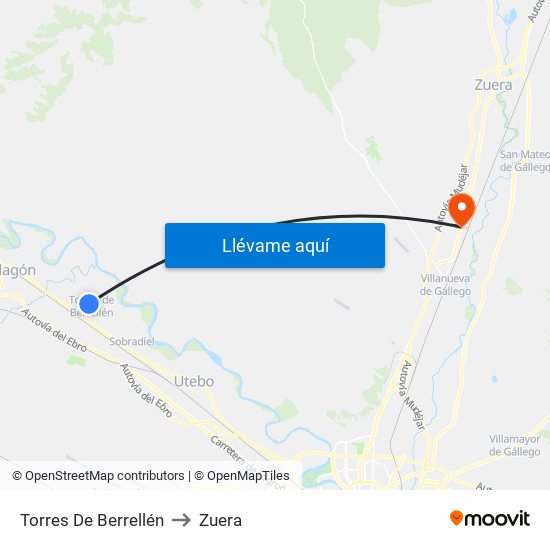Torres De Berrellén to Zuera map