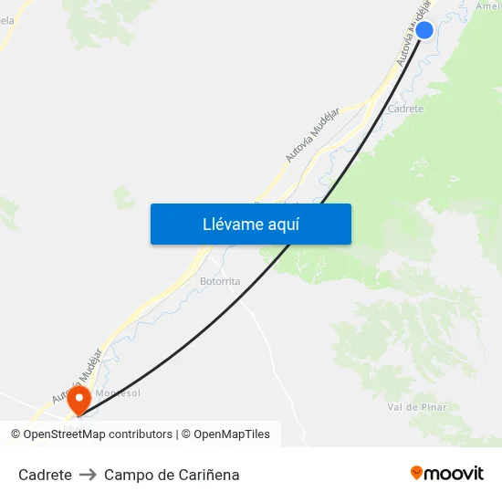 Cadrete to Campo de Cariñena map