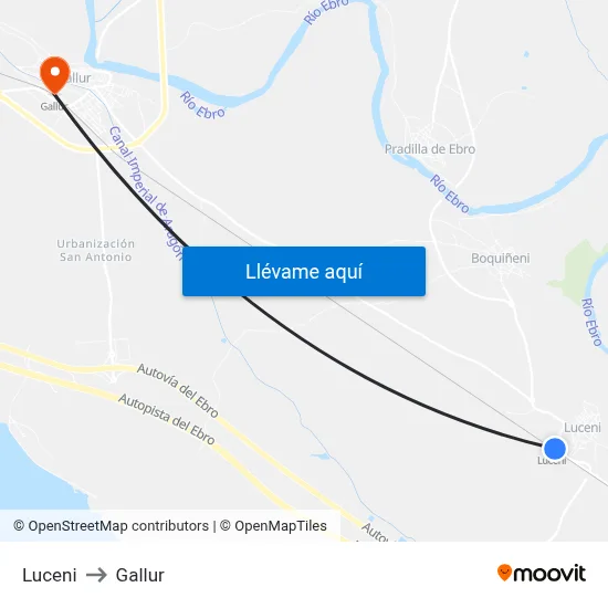Luceni to Gallur map