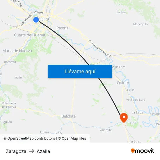 Zaragoza to Azaila map