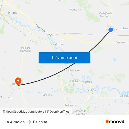 La Almolda to Belchite map