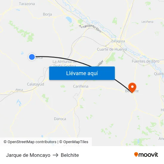 Jarque de Moncayo to Belchite map