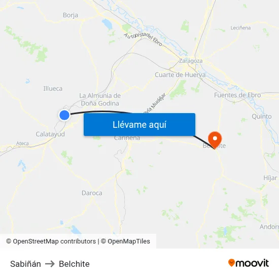 Sabiñán to Belchite map