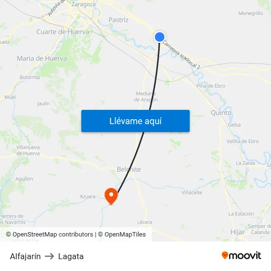 Alfajarín to Lagata map