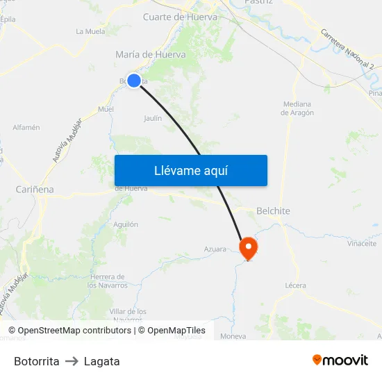 Botorrita to Lagata map