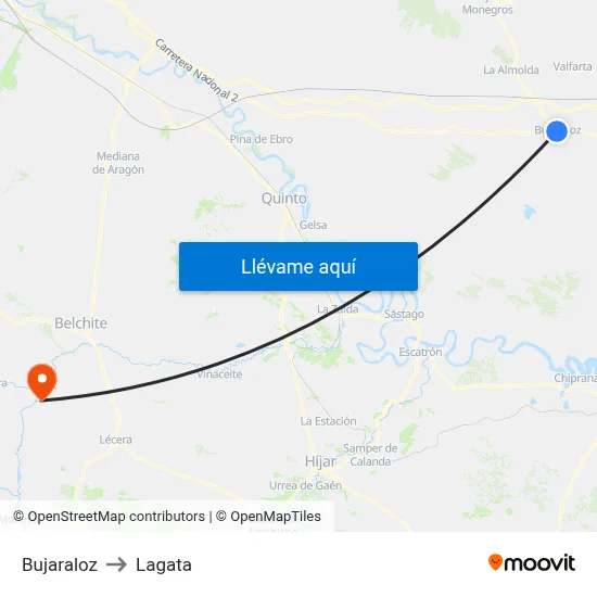 Bujaraloz to Lagata map
