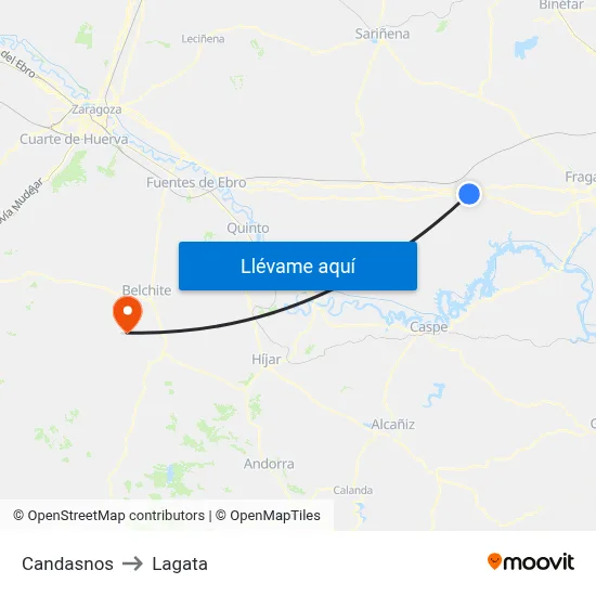 Candasnos to Lagata map