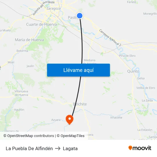 La Puebla De Alfindén to Lagata map