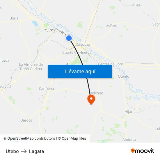 Utebo to Lagata map