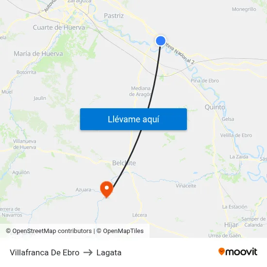 Villafranca De Ebro to Lagata map