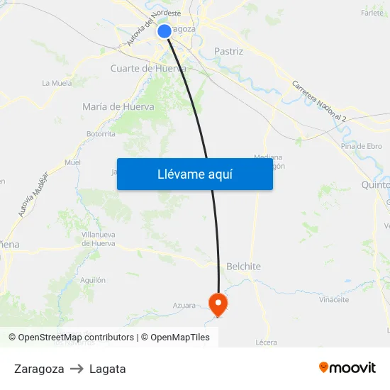 Zaragoza to Lagata map