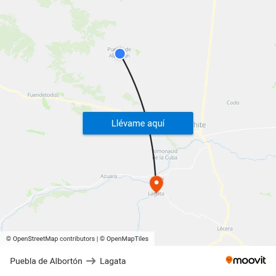 Puebla de Albortón to Lagata map