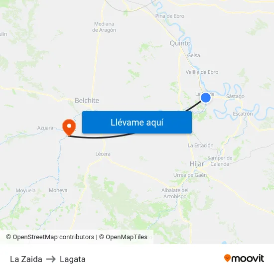 La Zaida to Lagata map