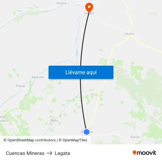 Cuencas Mineras to Lagata map