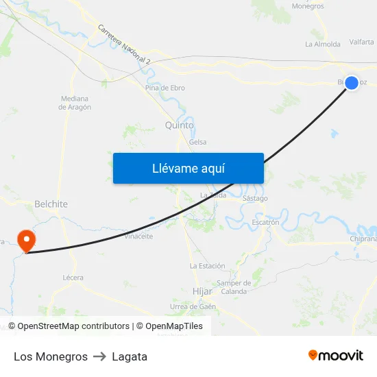 Los Monegros to Lagata map