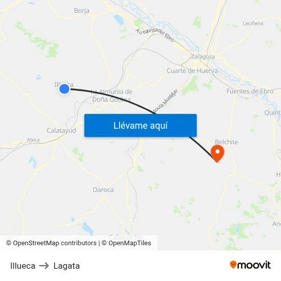 Illueca to Lagata map