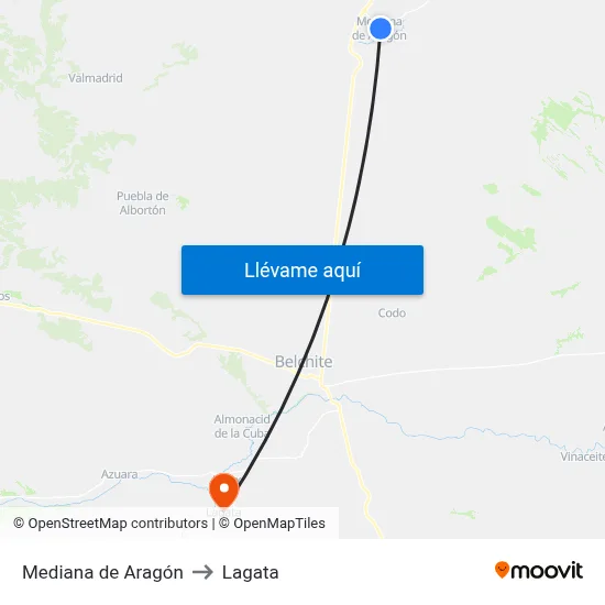Mediana de Aragón to Lagata map