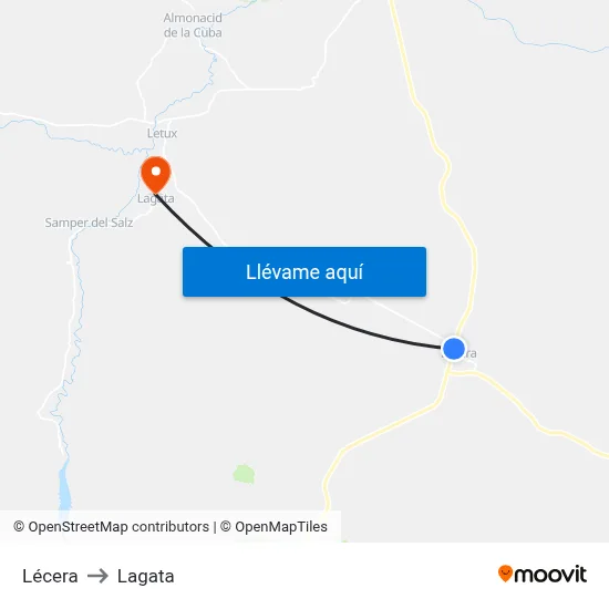 Lécera to Lagata map